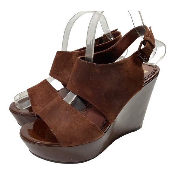 JUICY COUTURE Sandals Women's 9M Brown Suede Leather Platform Heels - Picture 2 of 9